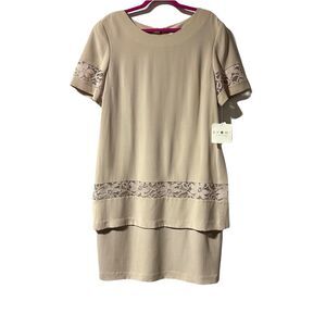 Shomi Miller Shor Vintage Dress 100% Silk Sand Beige Size 16 Lace Detail NWT
